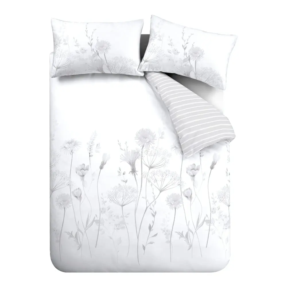 Lenjerie de pat Catherine Lansfield Meadowsweet Floral, 135 x 200 cm, alb - gri