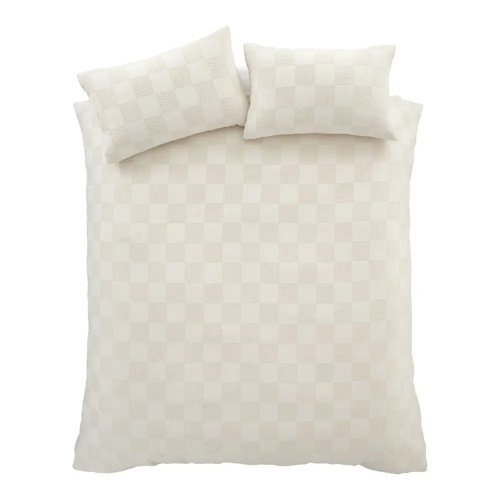 Lenjerie de pat crem din țesătură bouclé pentru pat dublu/extinsă 230x220 cm Cosy Checkerboard – Catherine Lansfield