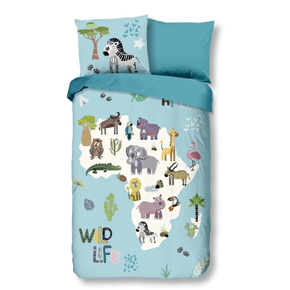Lenjerie de pat pentru copii albastră pentru pat de o persoană/extinsă 140x220 cm Wild Life – Good Morning