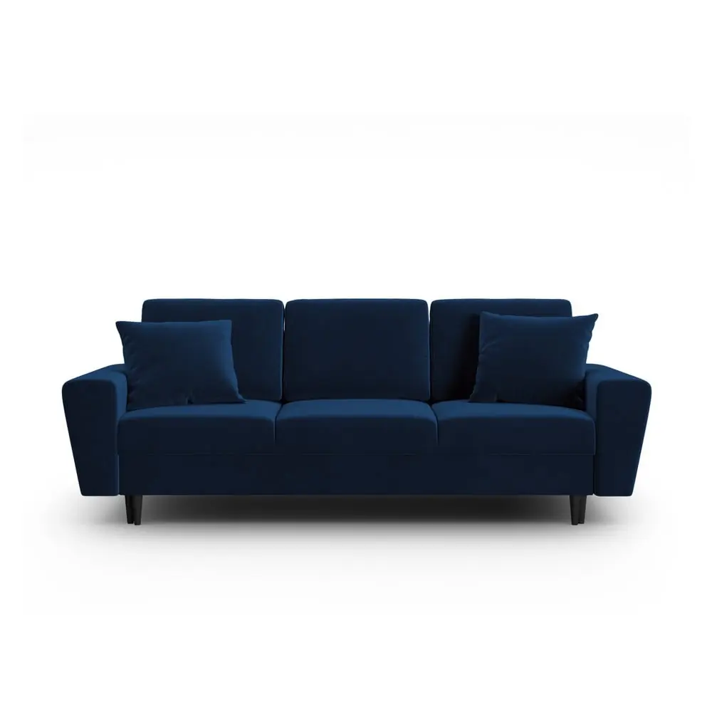Canapea albastră extensibilă, cu spațiu de depozitare cu tapițerie din catifea 235 cm Kyoto – Cosmopolitan Design