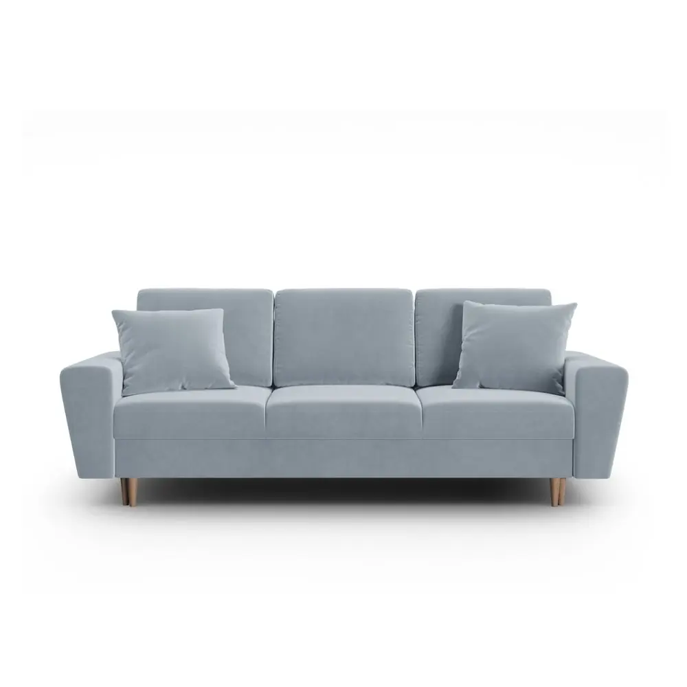 Canapea albastru-deschis extensibilă, cu spațiu de depozitare cu tapițerie din catifea 235 cm Kyoto – Cosmopolitan Design