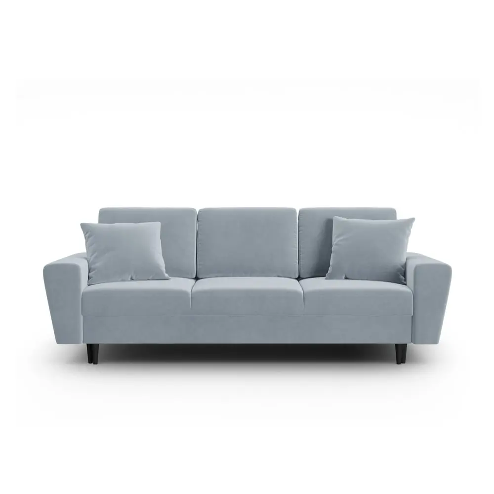 Canapea albastru-deschis extensibilă, cu spațiu de depozitare cu tapițerie din catifea 235 cm Kyoto – Cosmopolitan Design