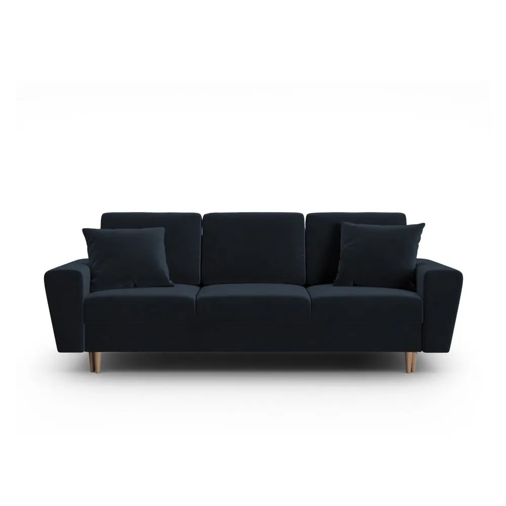 Canapea albastru-închis extensibilă, cu spațiu de depozitare cu tapițerie din catifea 235 cm Kyoto – Cosmopolitan Design
