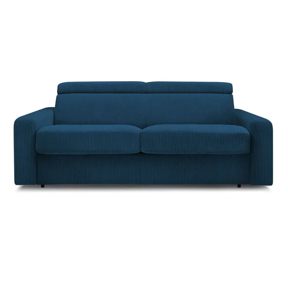 Canapea albastru-închis extensibilă cu tapițerie din catifea reiată 195 cm Monaco – Bobochic Paris