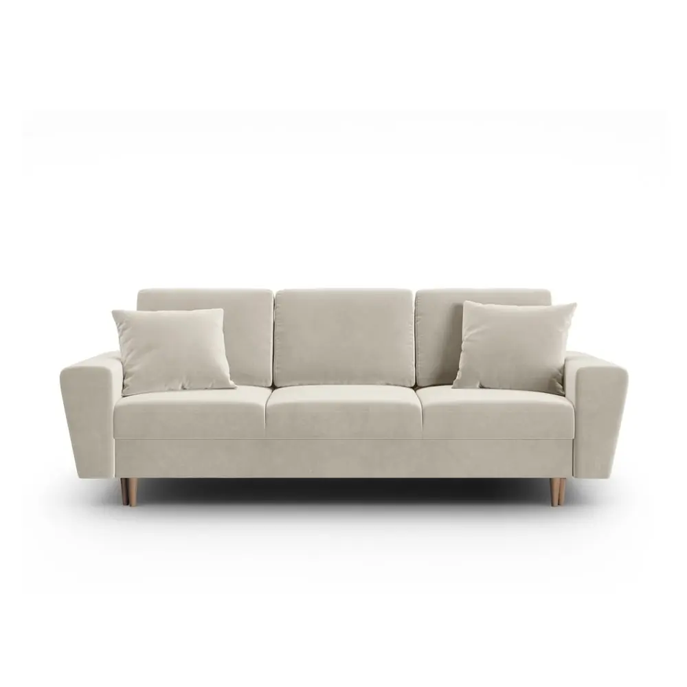 Canapea bej extensibilă, cu spațiu de depozitare cu tapițerie din catifea 235 cm Kyoto – Cosmopolitan Design