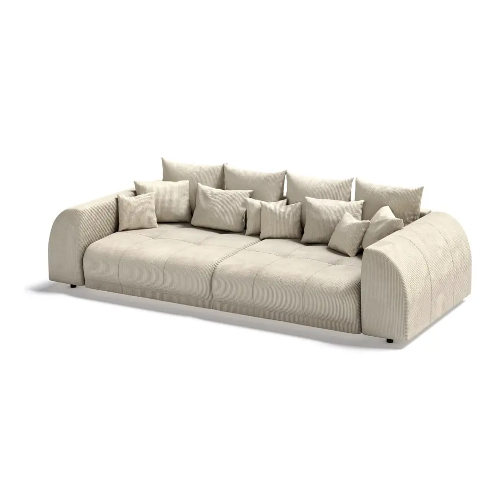 Canapea crem cu tapițerie din catifea reiată 310 cm Vanessa – Ropez