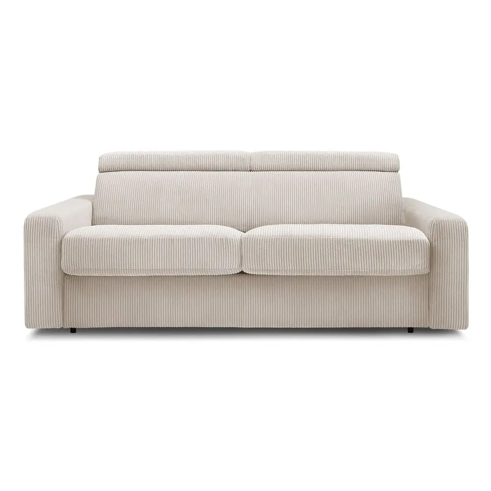 Canapea crem extensibilă cu tapițerie din catifea reiată 195 cm Monaco – Bobochic Paris