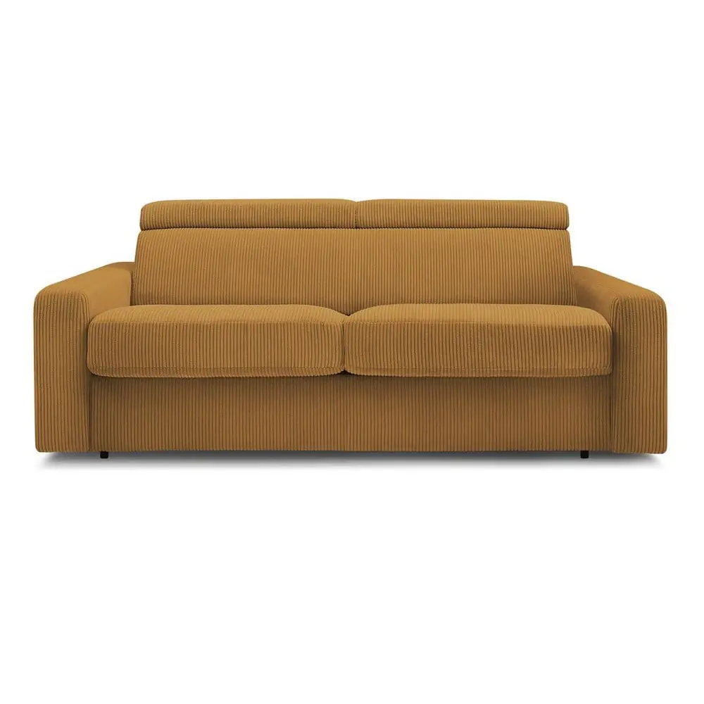 Canapea galben-muștar extensibilă cu tapițerie din catifea reiată 195 cm Monaco – Bobochic Paris