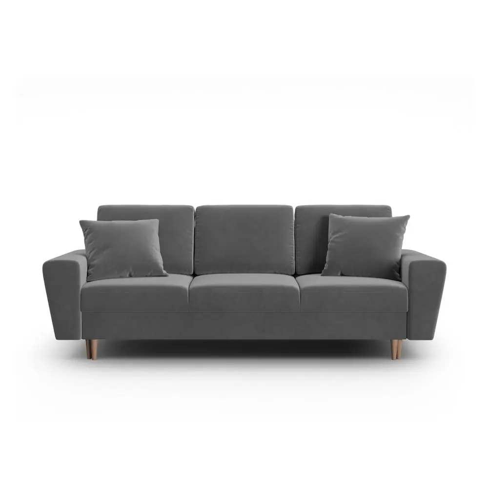 Canapea gri deschis extensibilă, cu spațiu de depozitare cu tapițerie din catifea 235 cm Kyoto – Cosmopolitan Design