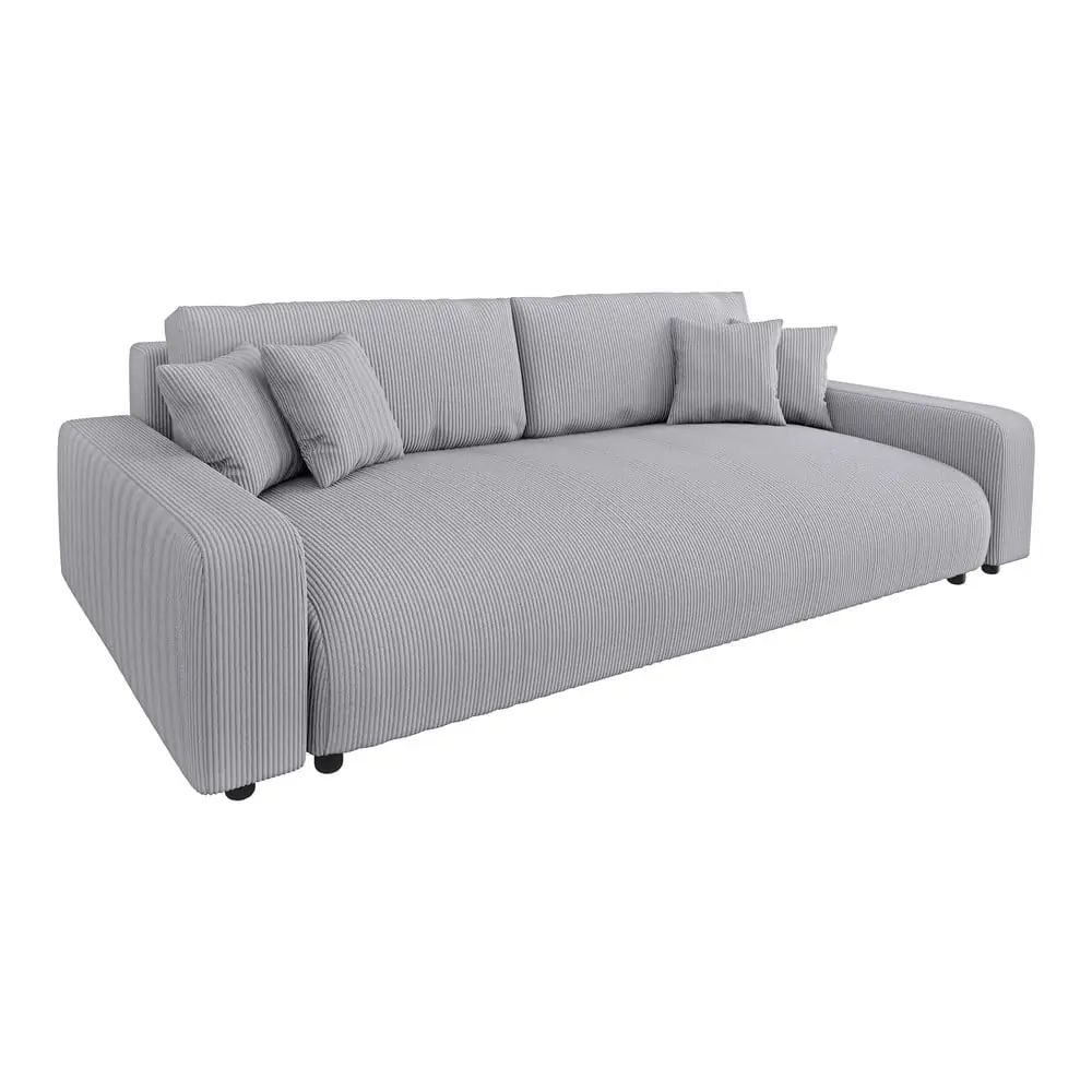 Canapea gri deschis extensibilă, cu spațiu de depozitare, cu tapițerie din catifea reiată 234 cm Sara – Ropez