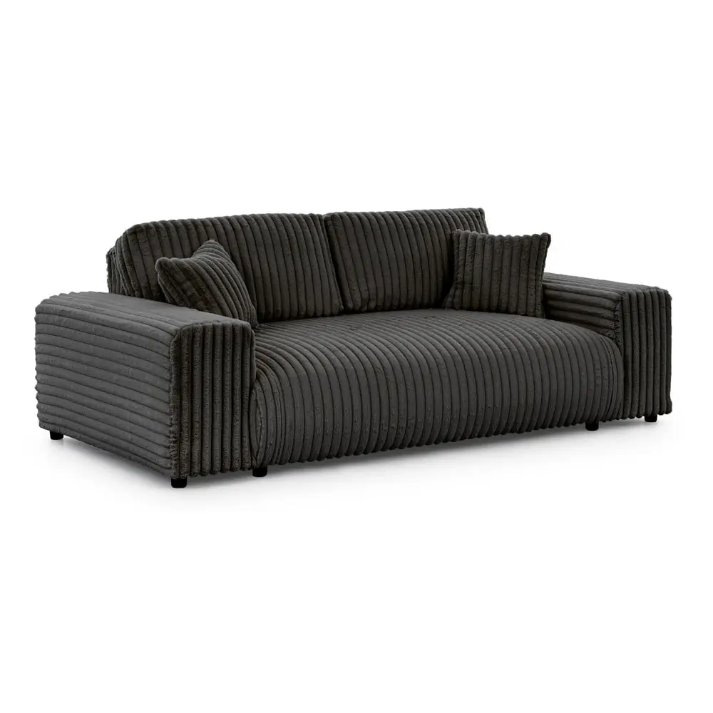 Canapea gri închis cu tapițerie din catifea reiată 213 cm Justin – Ropez