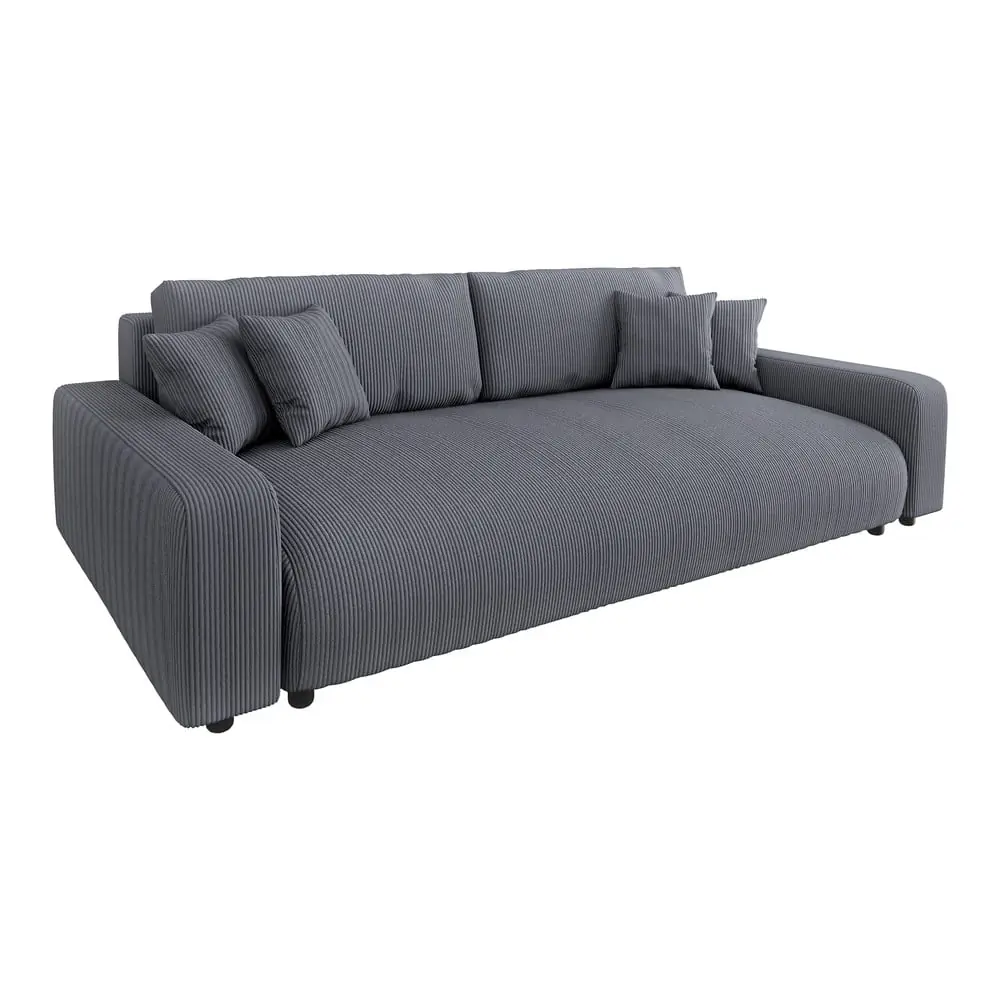 Canapea gri închis extensibilă, cu spațiu de depozitare, cu tapițerie din catifea reiată 234 cm Sara – Ropez