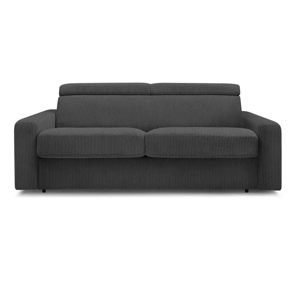 Canapea gri închis extensibilă cu tapițerie din catifea reiată 195 cm Monaco – Bobochic Paris