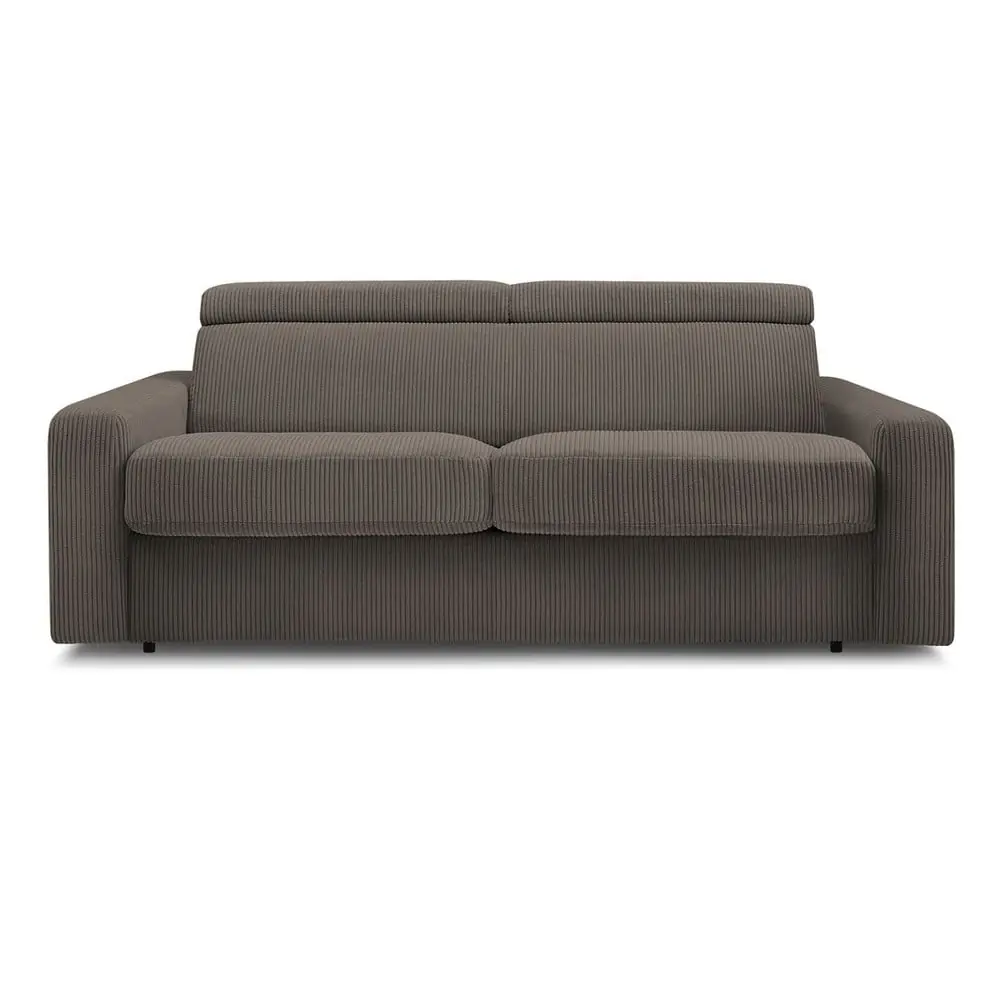 Canapea gri/maro extensibilă cu tapițerie din catifea reiată 195 cm Monaco – Bobochic Paris