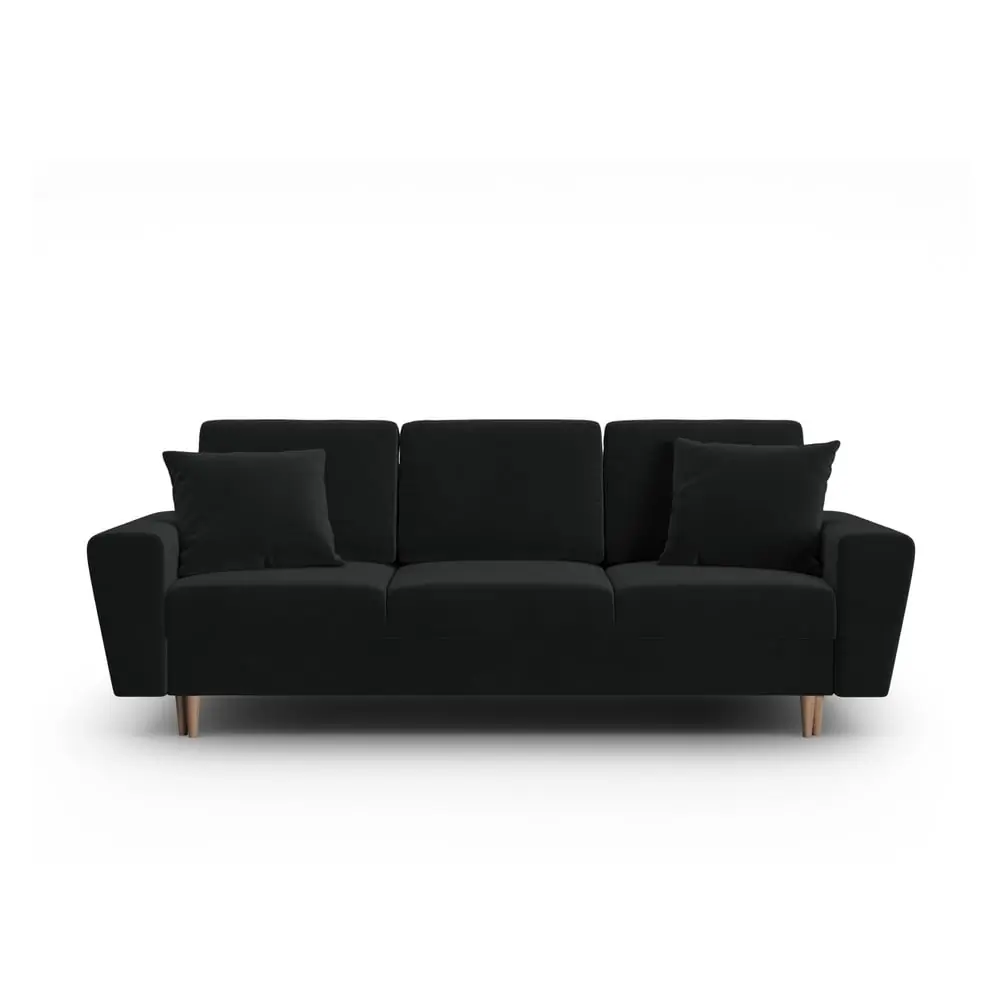 Canapea neagră extensibilă, cu spațiu de depozitare cu tapițerie din catifea 235 cm Kyoto – Cosmopolitan Design
