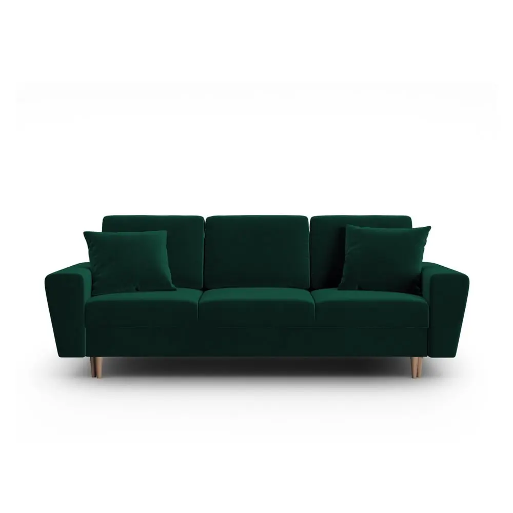 Canapea verde extensibilă, cu spațiu de depozitare cu tapițerie din catifea 235 cm Kyoto – Cosmopolitan Design