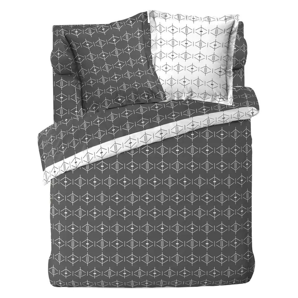 Husă de pilotă albă/gri închis din bumbac pentru pat dublu/extinsă 240x220 cm Aristide – douceur d'intérieur