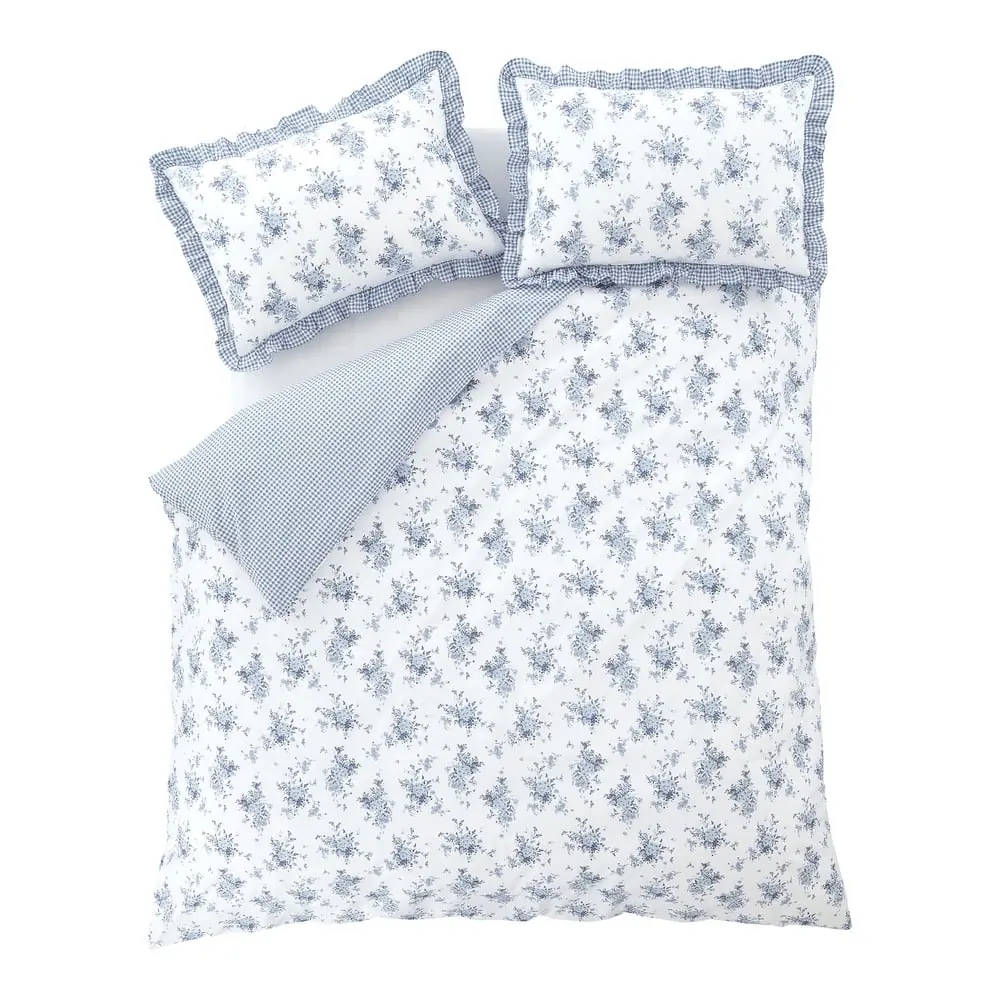 Lenjerie de pat albă-albastră pentru pat dublu/extinsă 230x220 cm Lucie Floral Frill – Catherine Lansfield