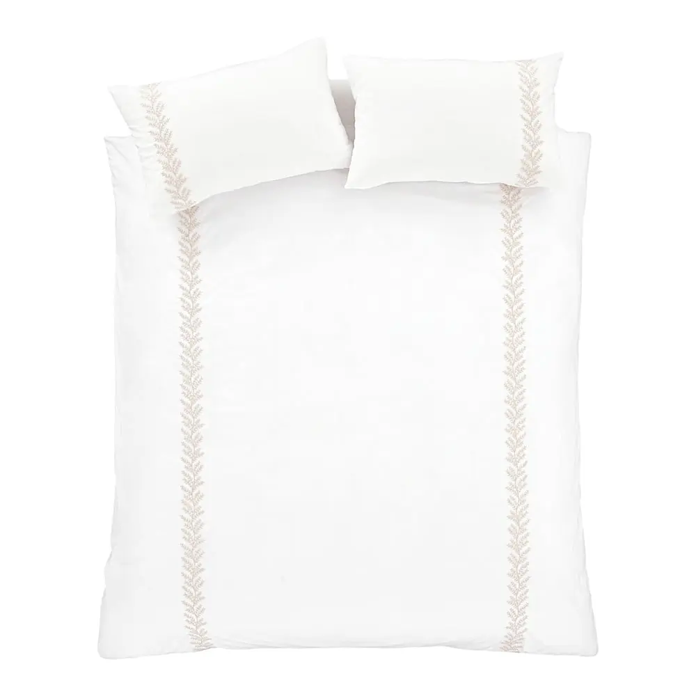 Lenjerie de pat albă-bej din bumbac pentru pat dublu 200x200 cm Embroidery Leaf – Bianca