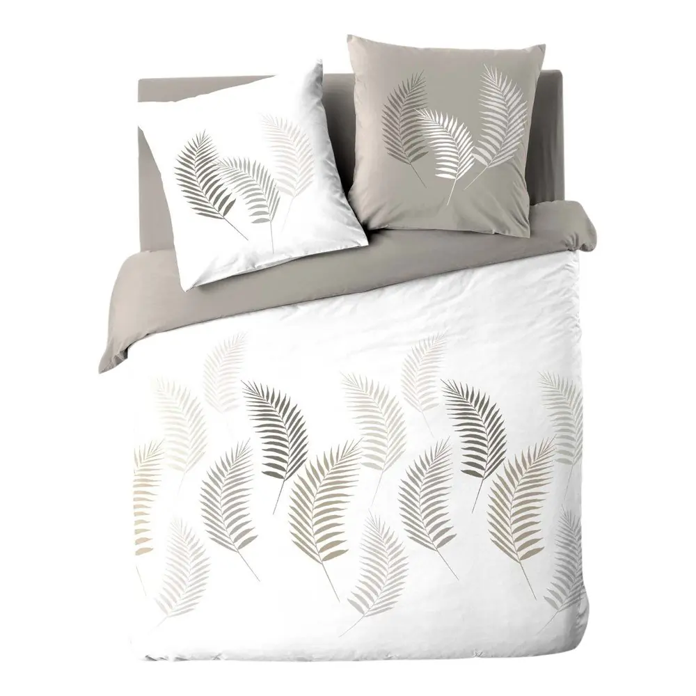 Lenjerie de pat albă/gri din bumbac pentru pat dublu 200x200 cm Goyave – douceur d'intérieur