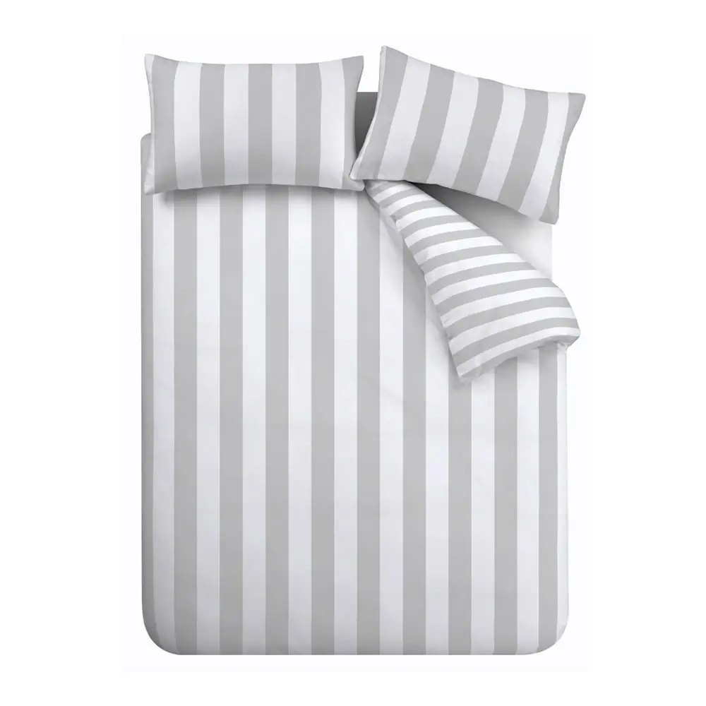 Lenjerie de pat albă/gri pentru pat dublu 200x200 cm Cove Stripe – Catherine Lansfield
