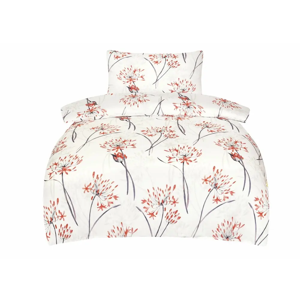 Lenjerie de pat albă-portocalie din bumbac satinat pentru pat de o persoană 140x200 cm Adeline – My House