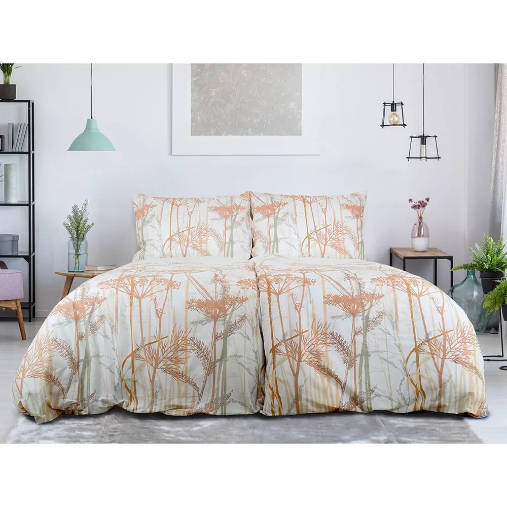 Lenjerie de pat albă/teracotă din țesătură crep pentru pat de o persoană 140x200 cm Caraway – B.E.S.