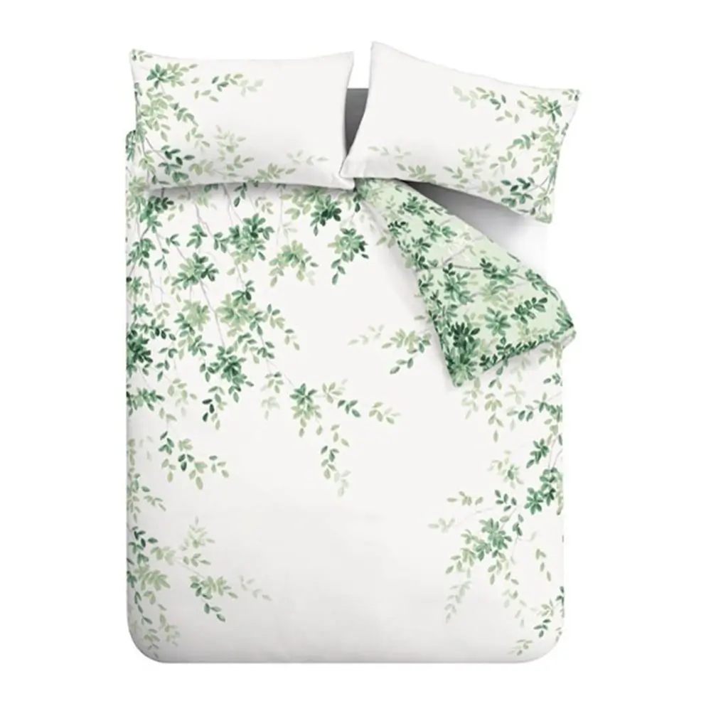 Lenjerie de pat albă-verde din bumbac pentru pat dublu/extinsă 230x220 cm Scenic Leaves – RHS