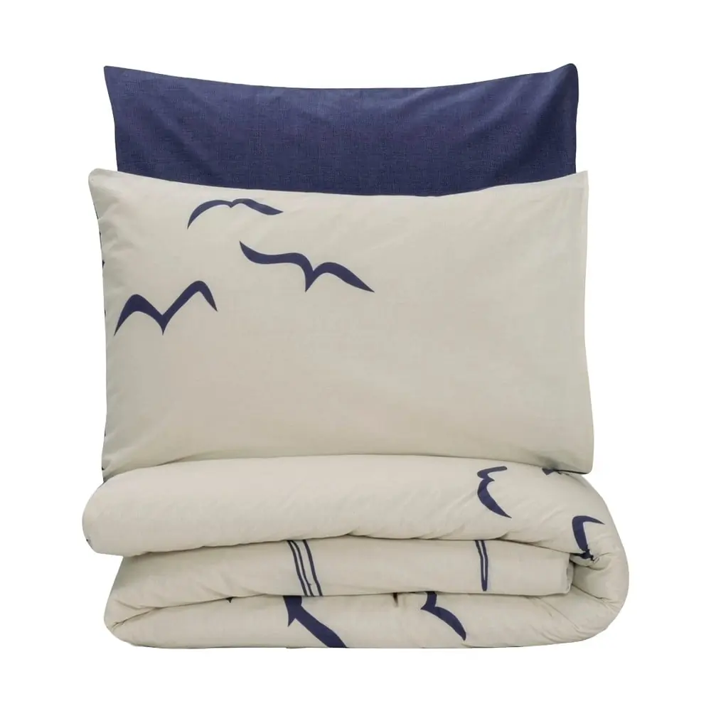 Lenjerie de pat albastră-crem din bumbac ranforcé pentru pat de o persoană 140x200 cm Larum – Mijolnir