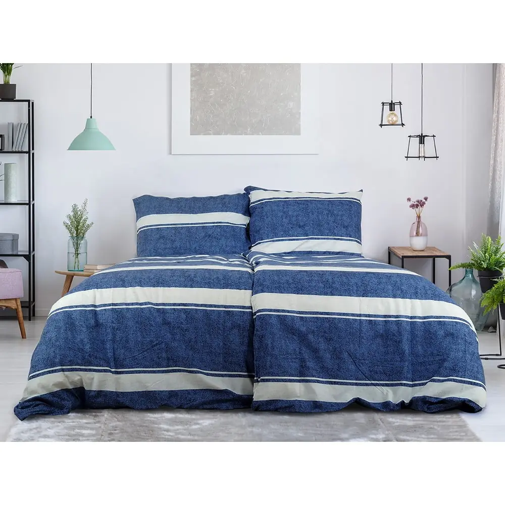 Lenjerie de pat albastră din țesătură crep pentru pat de o persoană 140x200 cm Blue Line – B.E.S.