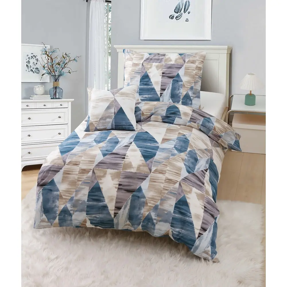 Lenjerie de pat albastră-maro din microsatin pentru pat de o persoană cu 3 piese 140x200 cm Eden – JAHU collections