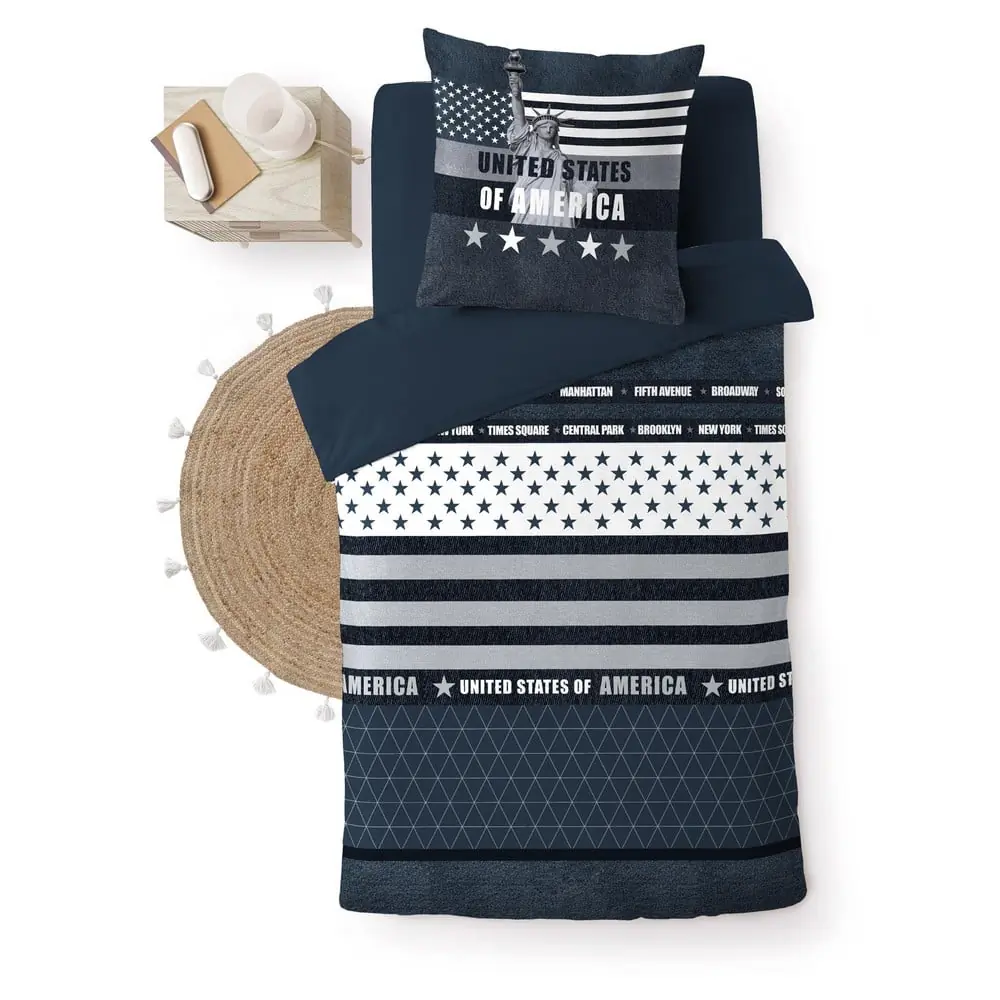 Lenjerie de pat albastru-închis din bumbac pentru pat de o persoană 140x200 cm States – douceur d'intérieur