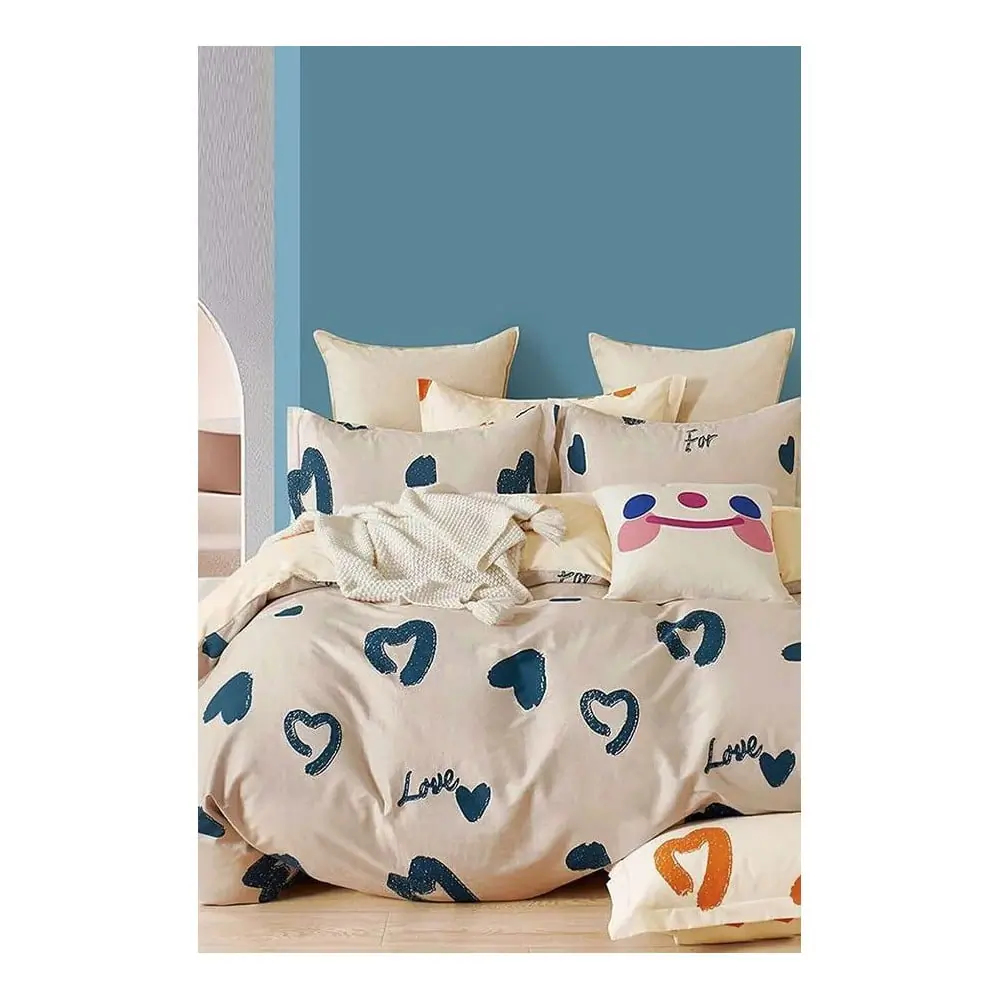 Lenjerie de pat bej din bumbac ranforcé pentru pat dublu/extinsă cu cearceaf inclus/cu 4 piese 200x220 cm Amore – Mila Home
