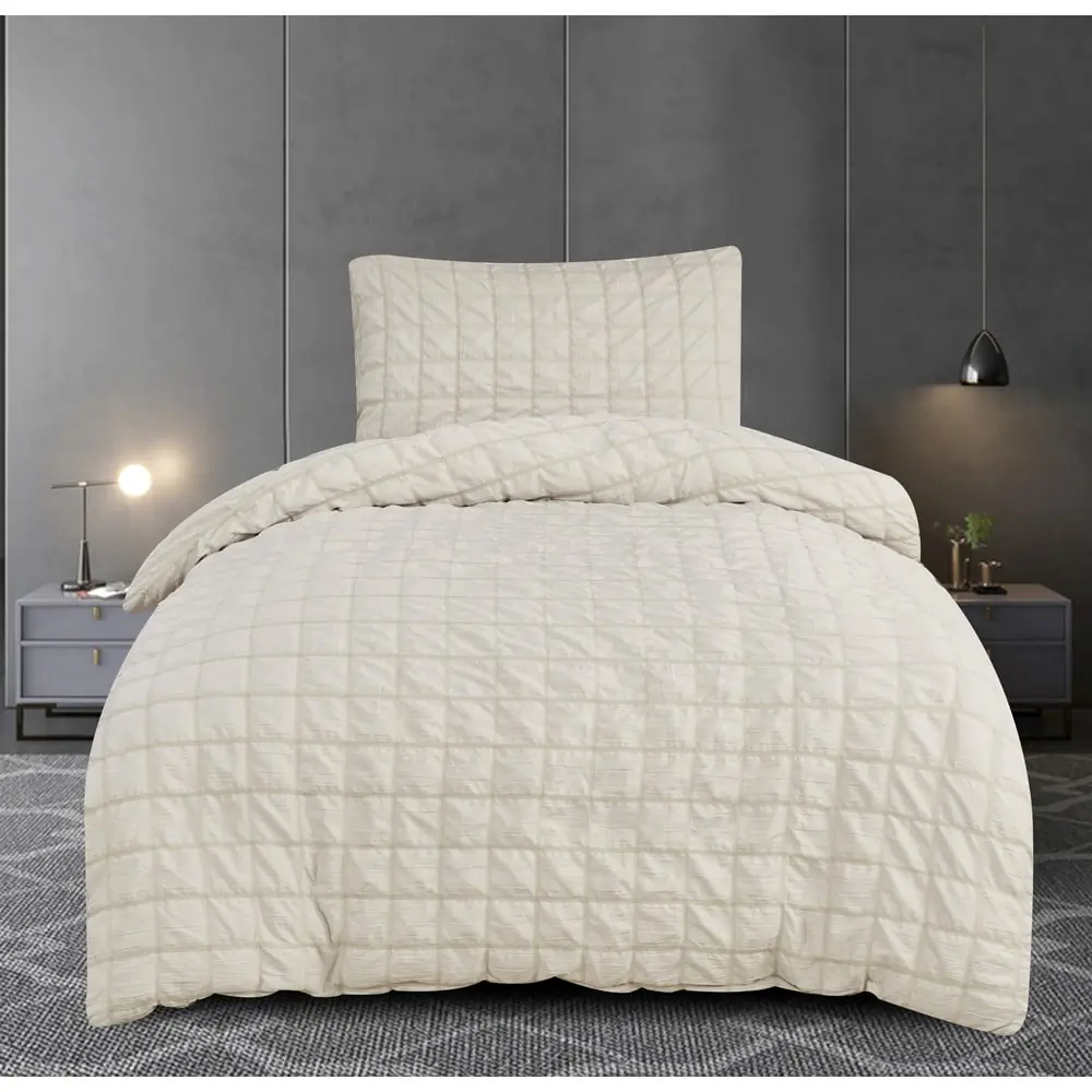 Lenjerie de pat bej din țesătură crep pentru pat de o persoană 140x200 cm Naomi – My House