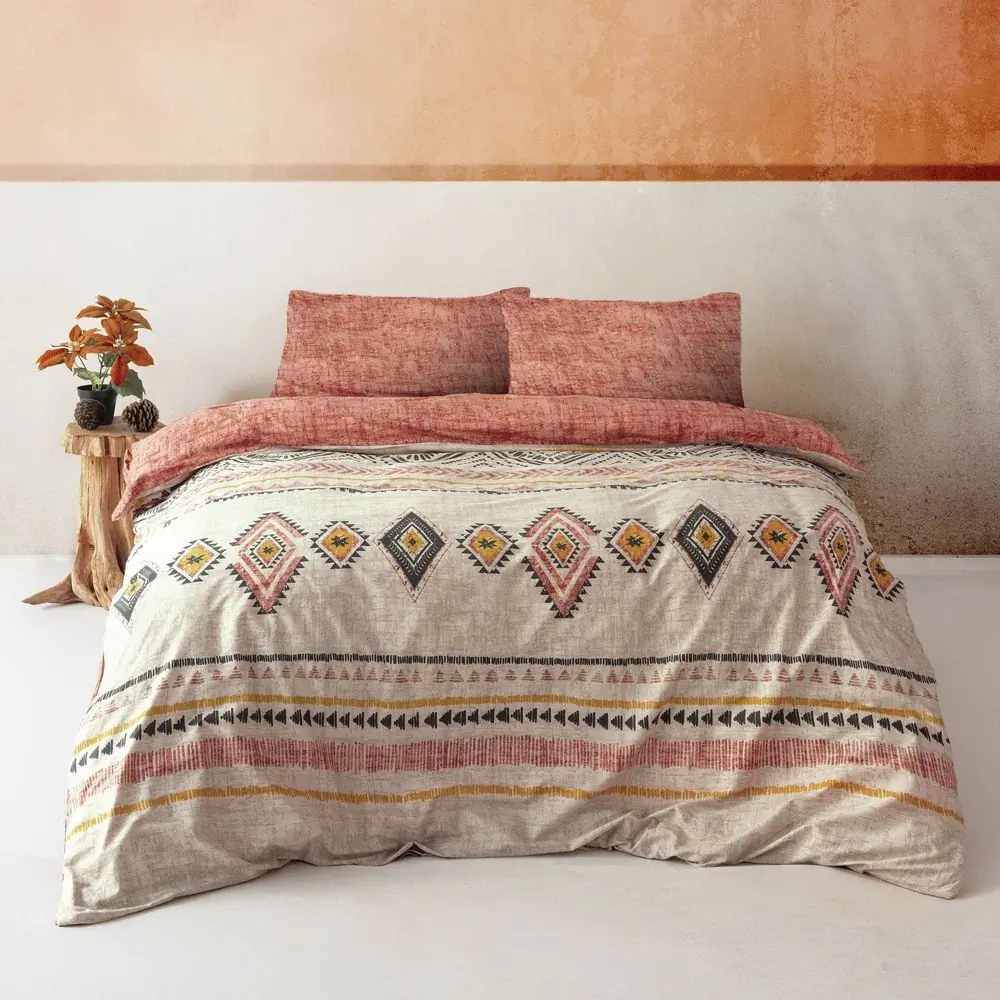 Lenjerie de pat cărămizie/maro din bumbac ranforcé pentru pat dublu/extinsă 240x220 cm Felix – Mijolnir