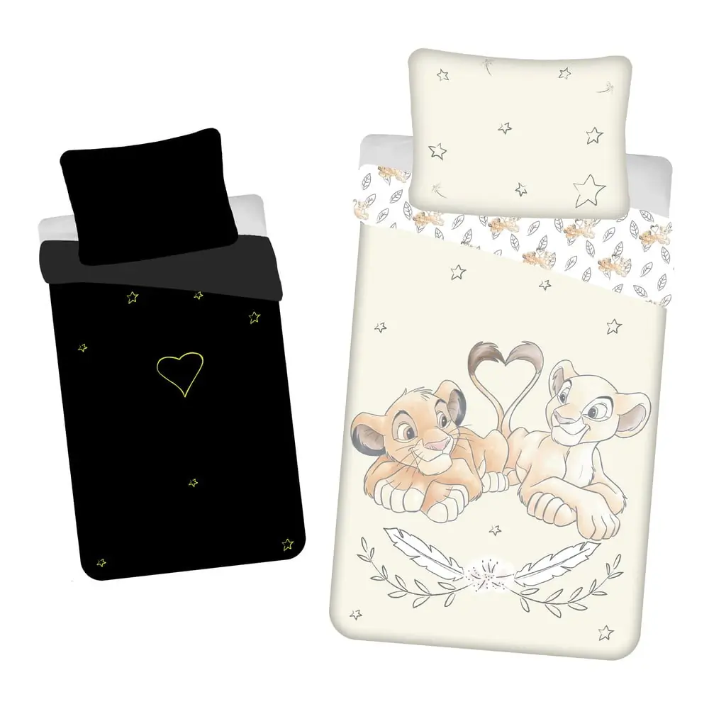 Lenjerie de pat fosforescentă pentru copii galben-deschis din bumbac pentru pat de o persoană 140x200 cm Lion King 