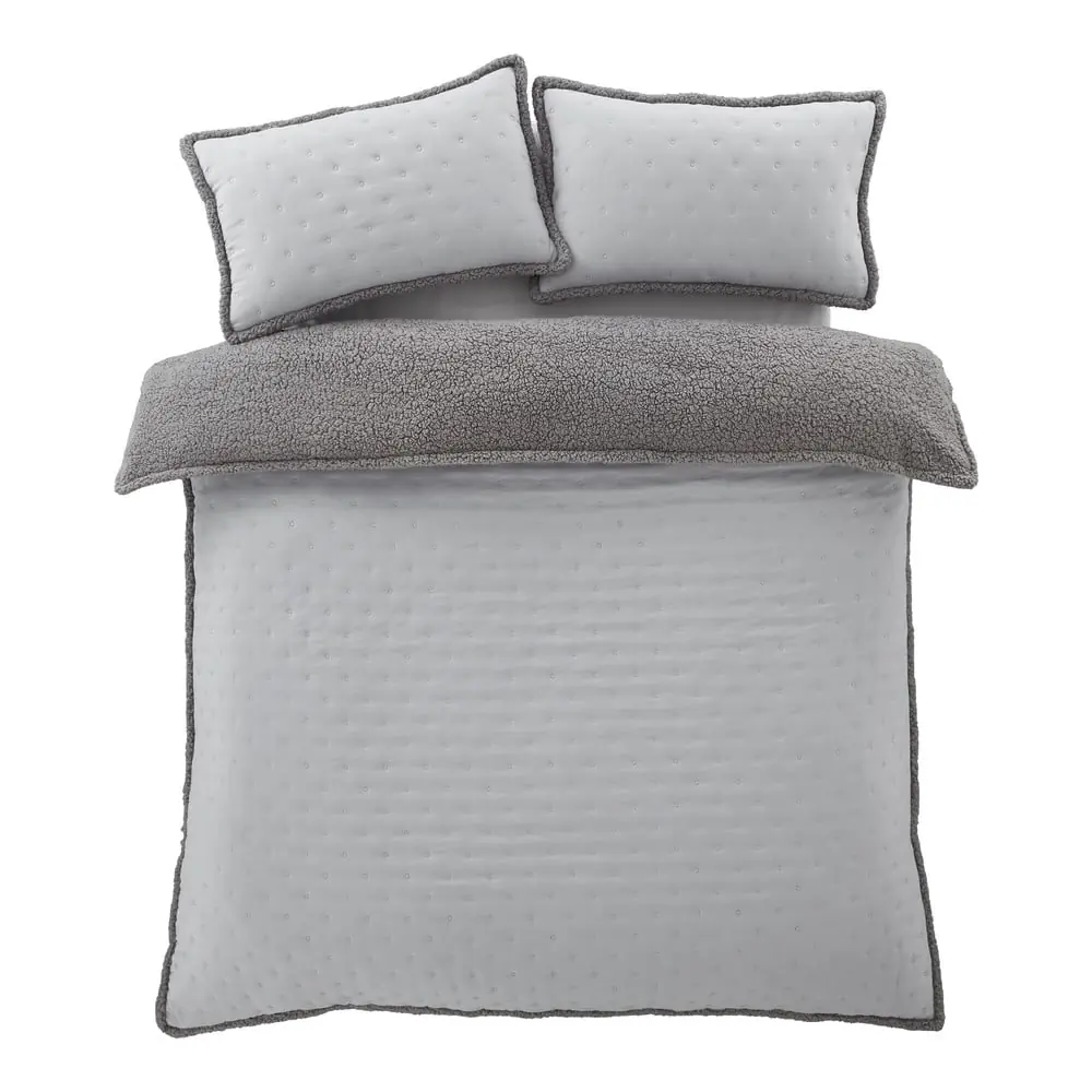 Lenjerie de pat gri din sherpa pentru pat dublu 200x200 cm Cosy Nori – Catherine Lansfield