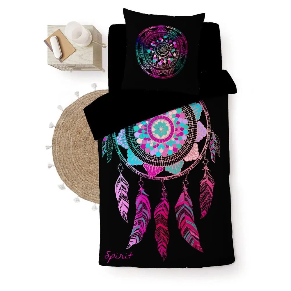 Lenjerie de pat neagră din bumbac pentru pat de o persoană 140x200 cm Porte Bonheur – douceur d'intérieur