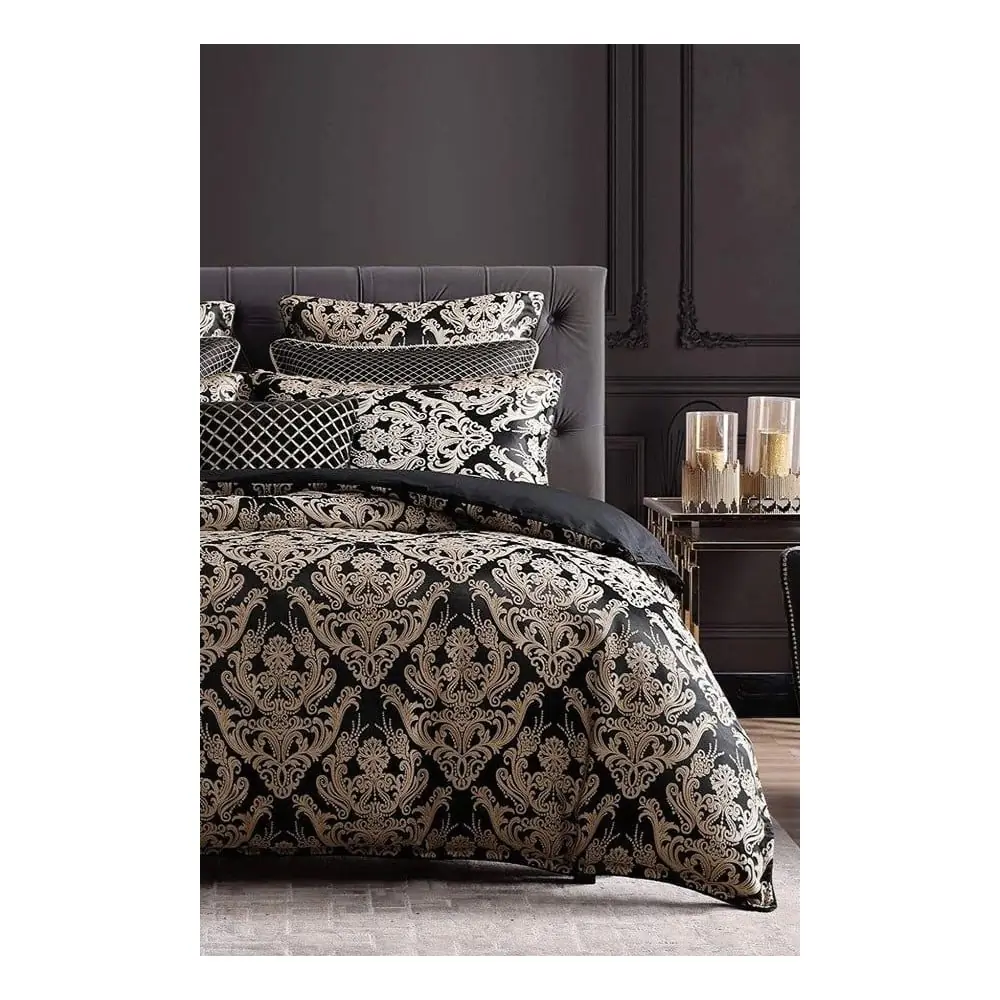 Lenjerie de pat neagră din bumbac ranforcé pentru pat dublu/extinsă cu cearceaf inclus/cu 4 piese 200x220 cm Damask – Mila Home