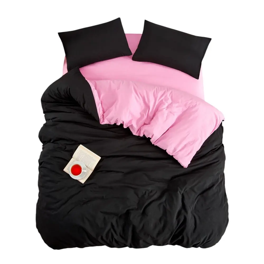 Lenjerie de pat neagră-roz pentru pat de o persoană, extinsă cu cearceaf inclus, cu 3 piese 160x220 cm Classic – Mila Home