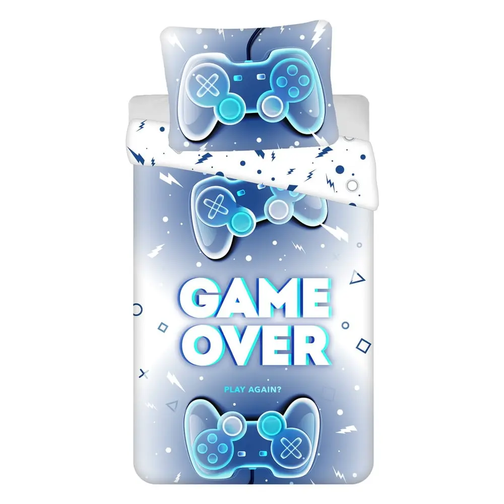 Lenjerie de pat pentru copii albă/albastră din bumbac pentru pat de o persoană 140x200 cm Game over – Jerry Fabrics