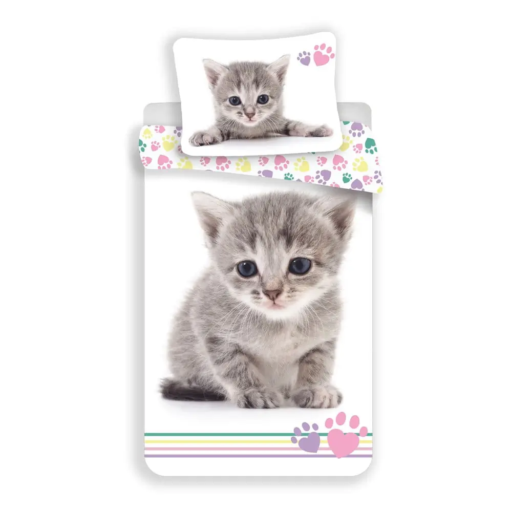 Lenjerie de pat pentru copii albă din bumbac pentru pat de o persoană 140x200 cm Kitten 