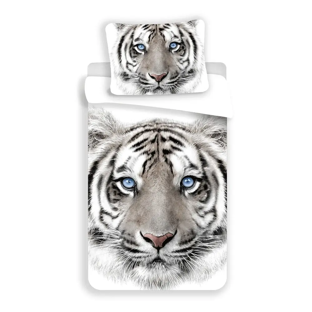 Lenjerie de pat pentru copii albă-gri din bumbac pentru pat de o persoană 140x200 cm White Tiger – Jerry Fabrics