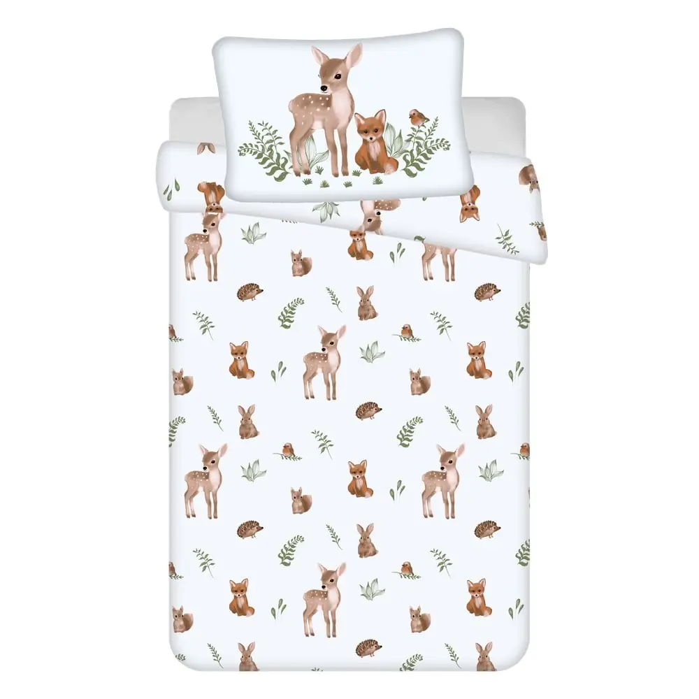 Lenjerie de pat pentru copii albă-maro din bumbac pentru pătuț 100x135 cm Forest Animals – Jerry Fabrics