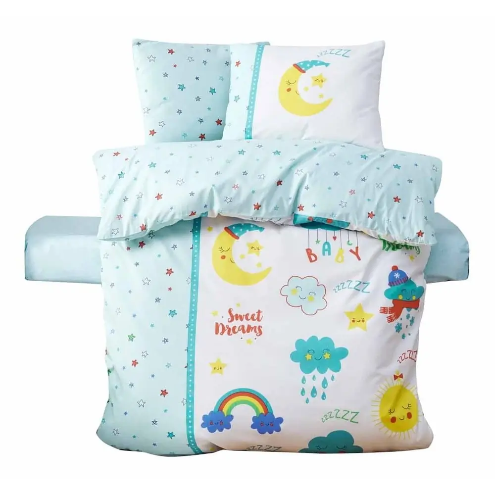 Lenjerie de pat pentru copii albă/verde-mentă din bumbac ranforcé pentru pătuț cu cearceaf inclus, cu 4 piese 100x150 cm – Mijolnir