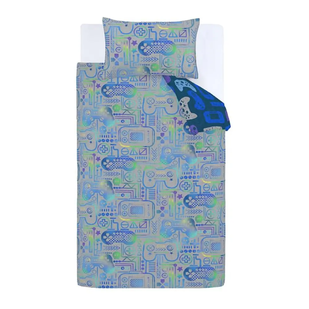 Lenjerie de pat pentru copii albastră-gri din microfibră pentru pat de o persoană 135x200 cm Gamer – Catherine Lansfield
