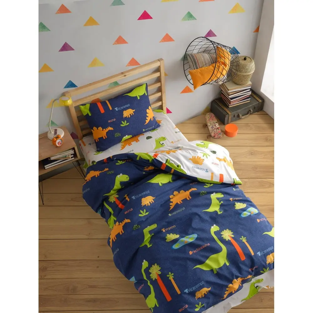 Lenjerie de pat pentru copii albastră pentru pat de o persoană 140x200 cm Dinolar – Mijolnir