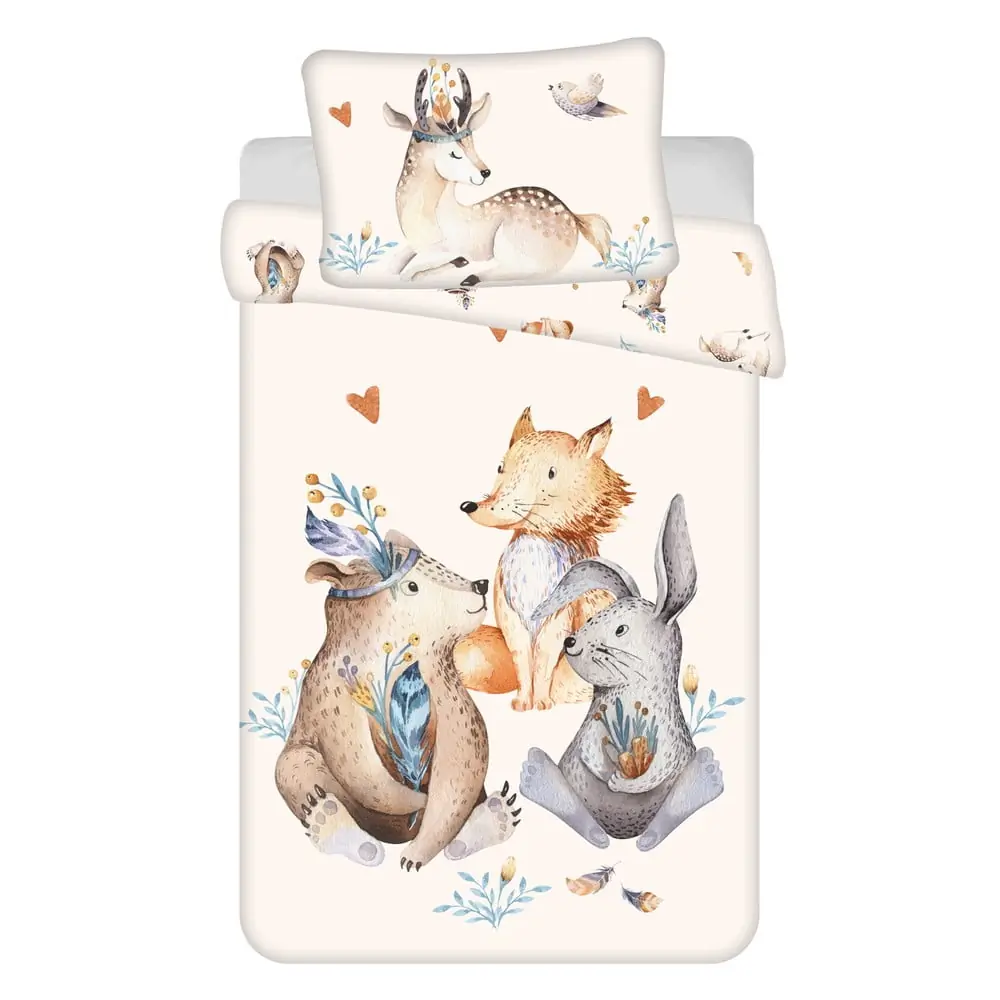 Lenjerie de pat pentru copii bej din bumbac pentru pătuț 100x135 cm Animals 