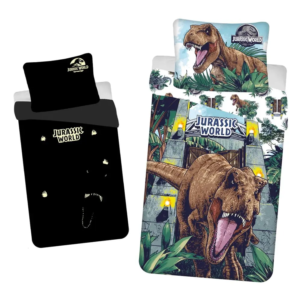 Lenjerie de pat pentru copii fosforescentă din bumbac Jerry Fabrics Jurasic, 140 x 200 cm