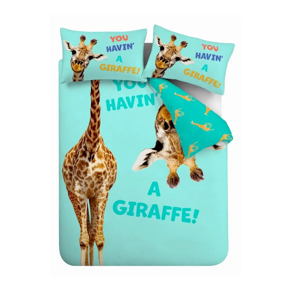 Lenjerie de pat pentru copii, turcoaz pentru pat de o persoană 135x200 cm Havin A Giraffe – Catherine Lansfield